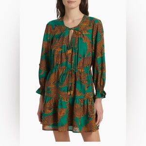 NWT Farm Rio Artsy Leopards Cotton Tie-Waist minidress